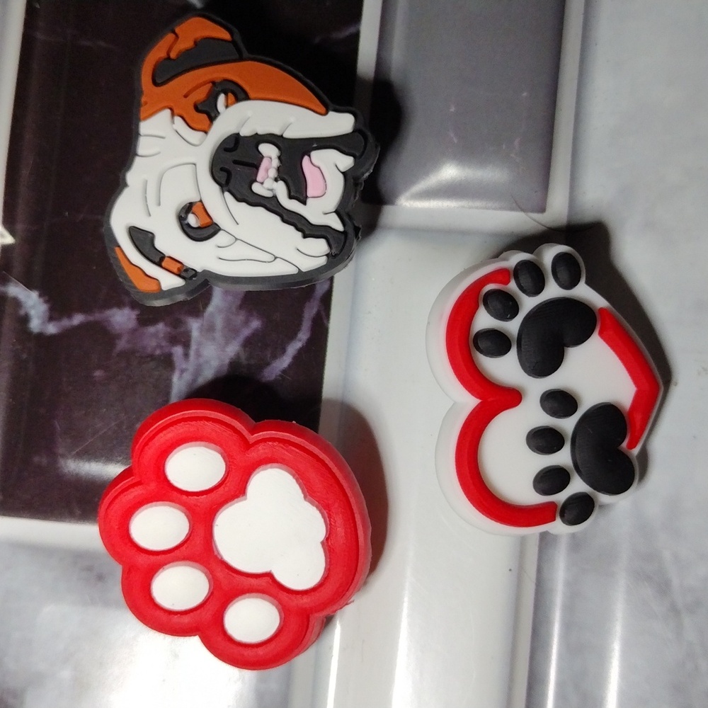 English Bulldog & Paw Prints Shoe Charms Set of 3 NEW